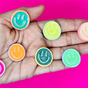 Smiley Face Cute Acrylic Charms Flat Back Various Colors - DIY craft supply  3d Charms no button on back charm only
