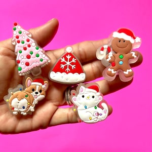Christmas Holiday Blinking LED Shoe Charms Individual or Bundle! Large Shoe Charm Bundle Cat Corgie Tree Santa Hat Gingerbread