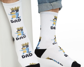 Dad Bluey Socks, Bluey Dad-sokken, vaderdagcadeau, Bluey-sokken voor vader, verjaardagscadeau vader, stripfiguur bandiet, sokken volwassen voor mannen