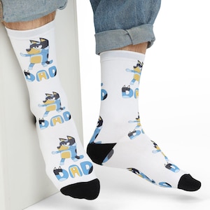 Bluey Dad Socks, Dad Bluey Socks, Father&#39;s Day Gift, Bluey socks for Dad, Dad Birthday Gift, Cartoon Bandit Character, Adult Socks for Men