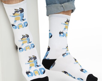 Bluey Dad Socks, Dad Bluey Socks, vaderdagcadeau, Bluey-sokken voor vader, verjaardagscadeau vader, stripfiguur bandiet, sokken volwassen voor mannen