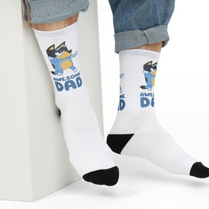 Awesome Dad - Bluey Bandit Crew Socks, Bluey Socks, Father's Day Gift, Birthday Gift for Dad, Cute Cartoon Characters Socks for New Dad