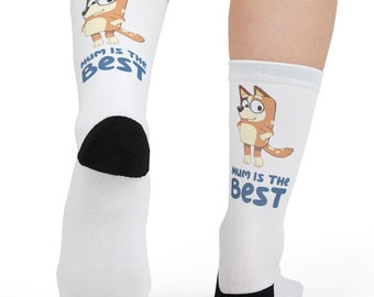 Bluey Mom Crew-sokken, chili-sokken, Bluey-sokken voor vrouwen, Moederdagcadeau, sokkenset nieuwigheid, schattige stripfiguren sokken voor volwassenen