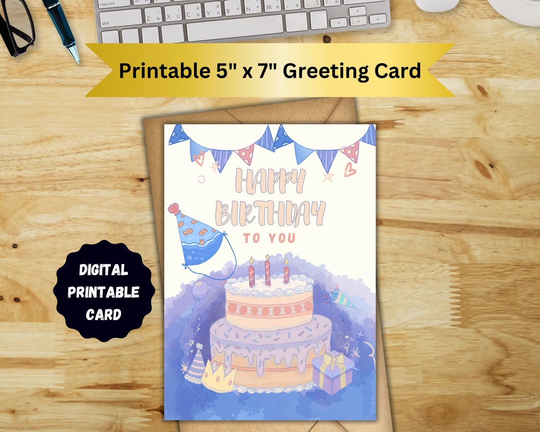 Printable Birthday Card Digital Download Letter Size PDF Print and Cut ...