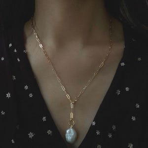 Baroque Pearl Pendant Necklace Irregular Freshwater Pearl Necklace Paperclip Chain Necklace Wedding Necklace Wedding Jewelry Bridal Jewelry