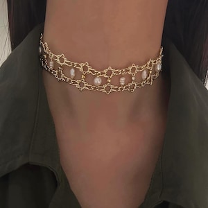 Star Chain Choker Woven Pearl Choker Wedding Choker Bridal Choker Pearl Necklace Wedding Necklace Bridal Necklace Baroque Pearl Choker