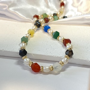 Natural Agate Stone Necklace Baroque Pearl Necklace Multicolor Agate Stone Necklace Multicolour Necklace Summer Necklace Mother’s Day Gift