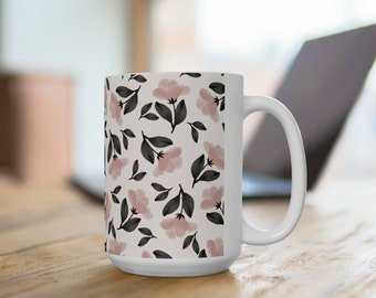 Pink Floral Ceramic Mug 15oz