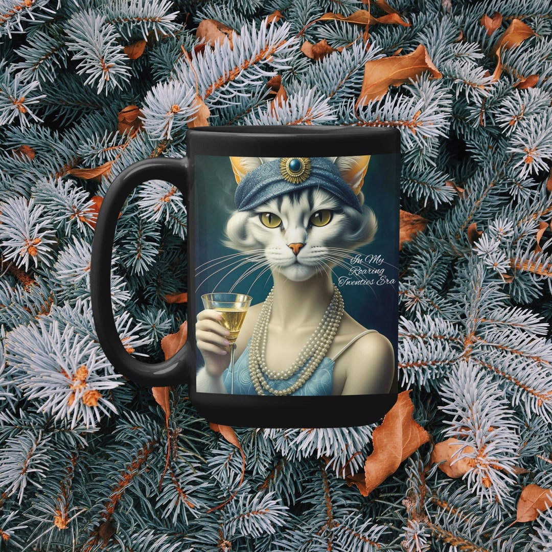 In My Roaring Twenties Era Vintage Flapper Cat Mug, Vintage Cocktail