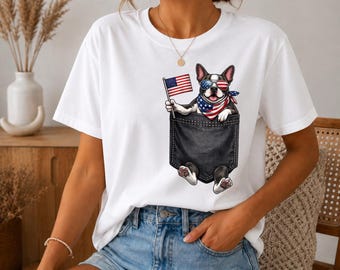 Boston Terrier Pocket Dog PNG, Patriotic Dogs 4th of July Design, USA Flag Fireworks USA 250, Custom Dog Breed Digital Download