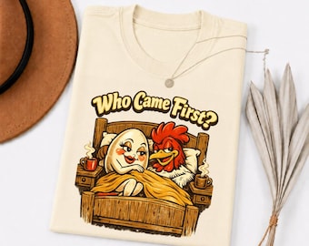 Who Came First PNG, Funny Chicken Egg Shirt Design, Retro Cartoon Humor, Vintage Farm Joke Graphic, Adult Humor Digital Download