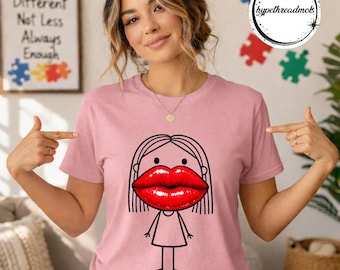 Big Lips Girl PNG File, Minimalist Doll Face Digital Download, Cute Red Lips Cartoon Art, Funny Aesthetic Character Sticker