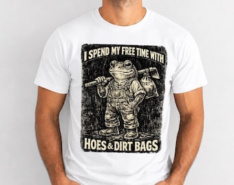 I Spend My Free Time With Hoes & Dirt Bags PNG, Funny Gardening Shirt Design, Gardener Humor Gift, Vintage Garden Humor Digital Download