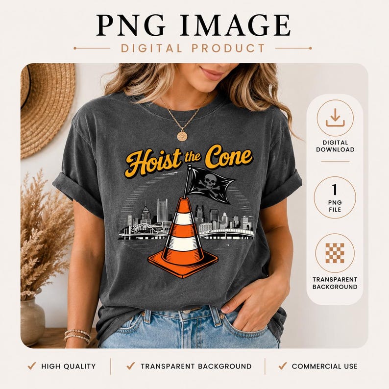 Funny Traffic Cone PNG, Hoist The Cone Graphic Design, Construction Humor Clipart Road Work, Unique Orange Cone Design Gift Digital Download image 1