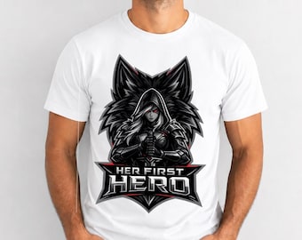 Her First Hero PNG, Funny Fathers Present Gift for Men from Daughter Minimalist Inspirational Typography Design, Motivational Sublimation