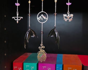 Wings & Stars handmade bookshelf charms, shelf decor, bookish suncatcher, fantasy reader gift, book charms, hanging beaded ornament