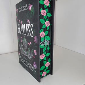 Fearless by Lauren Roberts with sprayed edges book, stenciled edges, painted book edges, special edition book, book merch, custom book