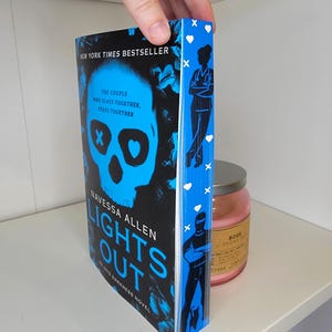 Lights Out sprayed edge book, stenciled edges, special edition book, book merch, fore edge painting, dark romance, Bookish Gift, bookshelf