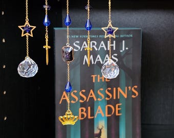 Crown and Sword handmade bookshelf charms, shelf decor, bookish suncatcher, fantasy reader gift, book charms, hanging beaded ornament