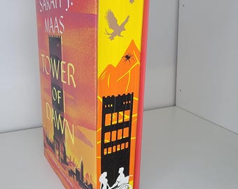 Libro Tower of Dawn con bordes pintados, bordes con plantilla, pintura en el canto, libros de edición especial, decoración literaria, bordes pintados a medida.
