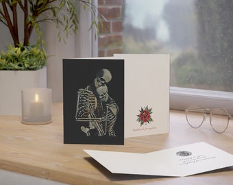 skeletons embracing romantic greeting card