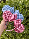 Gingham Ears, Red and Denim Blue  Gingham Ears,
