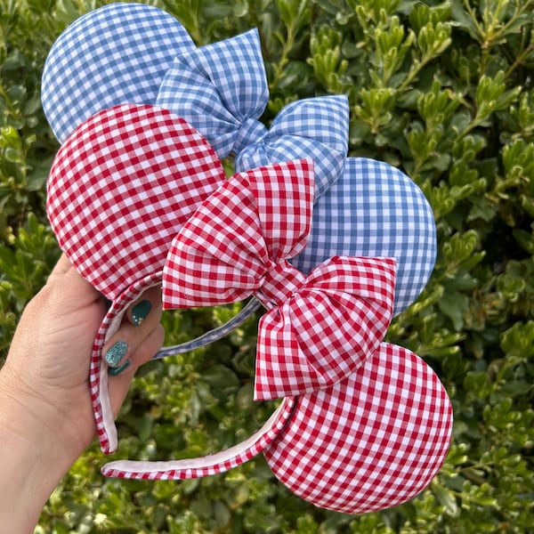 Gingham Ears, Red and Denim Blue  Gingham Ears,