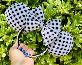 Retro Black and White Gingham Ears