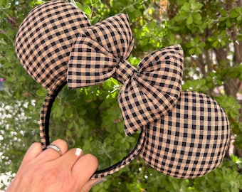 Gingham Ears, Black and Tan Gingham Ears, Fall Gingham Ears, Winter Gingham Ears
