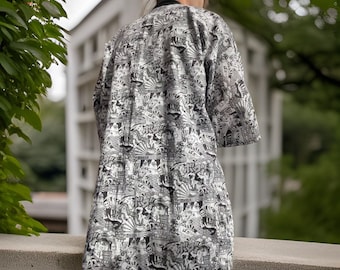 KIMONO COAT / Festival jacket Kawai in black / white cotton. Worn at festivals and events. Handmade jacket, Festival clothing.