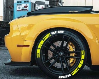 Tire Lettering 392 Hemi Yellow Tyre Sticker fits to 16"-22" Permanent Tyre Letters Set for 4 tires universal fitment EXPRESS SHIPPING