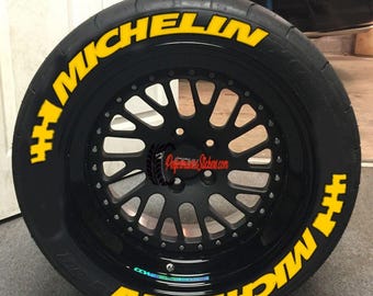Tire Lettering Michelin Yellow Flag Tyre Sticker fits to 16"-22" Permanent Tyre Letters Set for 4 tires universal fitment EXPRESS SHIPPING