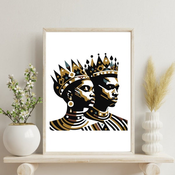 King and Queen Wall Art, Digital Preppy Art, Black Gold Printable Art, African Abstract Luxury Art, Mid Century Trendy Modern Wall Art