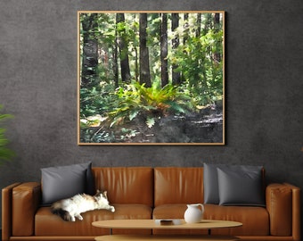 Wall Art Modern Watercolor Landscape Fern In Forest Art Print Digital Download Home Décor Fern Forest Printable Art Gift For Nature Lovers