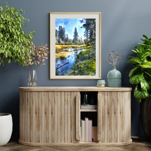 Wall Art Modern Watercolor Landscape Forest Meadow And Stream Art Print Digital Download Home Décor Printable Art Gift For Nature Lovers