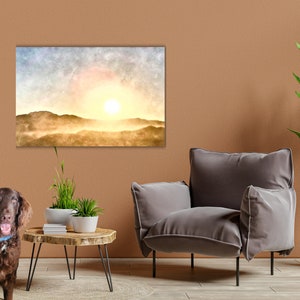 Wall Art Modern Watercolor Sunrise Art Print Digital Download Home Décor Golden Hills With Colorful Sky Watercolor Printable Art Gift