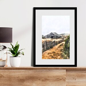 Wall Art Modern Watercolor Neutral Colors Landscape of a pasture and Barn Art Print Digital Download Home Décor Art Gift For Nature Lovers