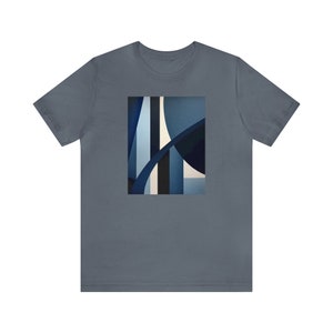 Modern Geometric Art T-Shirt Creative Abstract Pattern Fashionable Top for Everyday Cool Gift for Friends Steel Blue