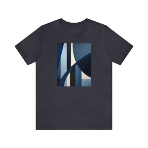 Modern Geometric Art T-Shirt Creative Abstract Pattern Fashionable Top for Everyday Cool Gift for Friends Heather Navy