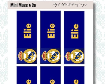 Personalized Real Madrid Name Labels: Waterproof Soccer Stickers