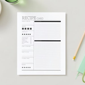 Printable Recipe Card Cooking Printable Recipe Sheet Minimalist Recipe ...