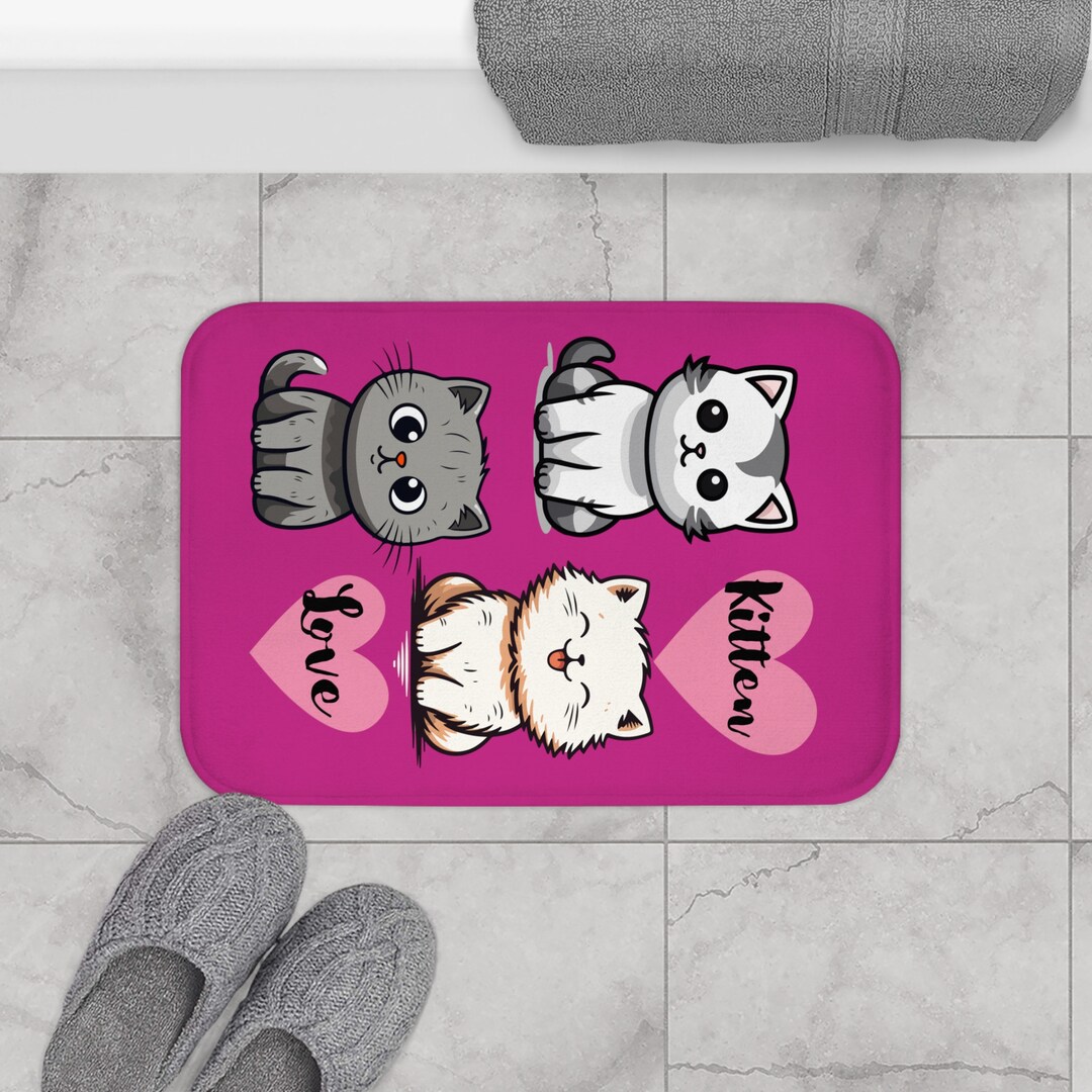 Kitten Love Cat Bath Mat Kids Bath Mat Kids Bathroom Decor Kids Rug Animal Bath Mat Cute ...