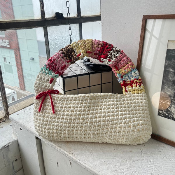 Handmade Crochet Bag | Crochet Shoulder Bag | White Crochet Bag | White Handmade Bag | Colored Shoulder Bag