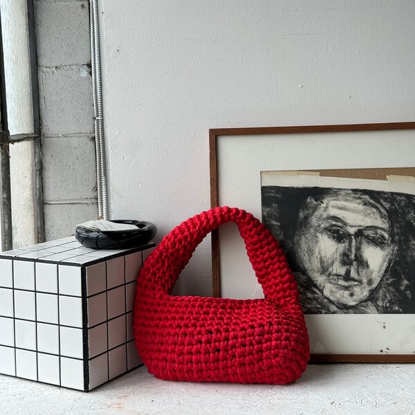 Handmade Crochet Bag | Crochet Shoulder Bag | Red Crochet Bag | Handmade Bag | Crochet Handbag made from T-shirt Yarn | Summer Bag | Red Bag