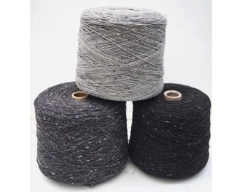 Grey Black Soft Donegal tweed yarn, irish tweed yarn, 100% merino fingering wool yarn, shades of grey, 50 gm knitting wool