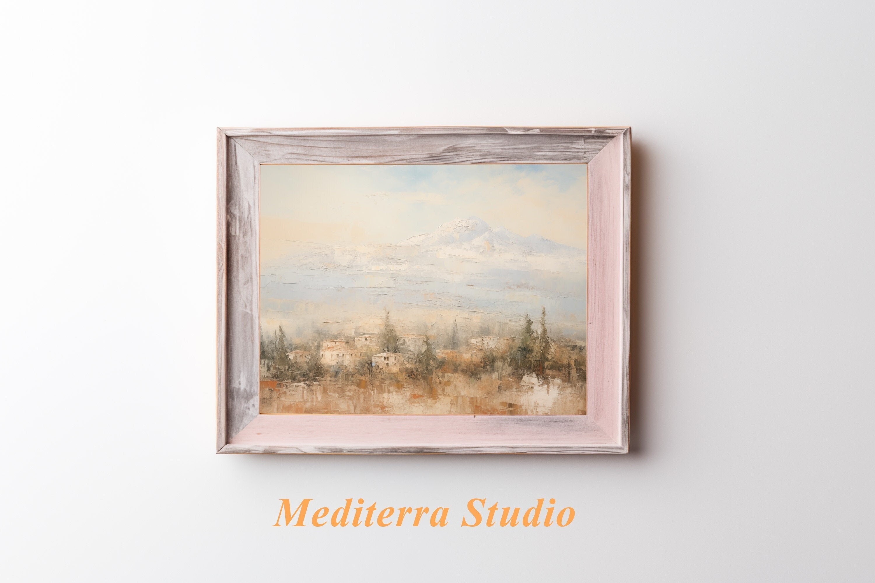 Vintage Oil Painting of a Mountain Town in Abruzzo | Rustic Abruzzo Landscape Art Print | Downloadable Printable Digital Art Print | #0023
