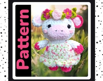 Amigurumi Cow Crochet Pattern: Pink Flower Moo Plushie with Dress & Headband | DIY Farm Animal Toy | Easy Crochet Gift | Instant Download