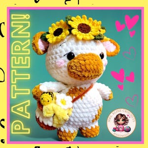 Crochet Cow Pattern: Sunflower Honey Bee Amigurumi Plushie (+Bonus Patterns) (Digital Download)