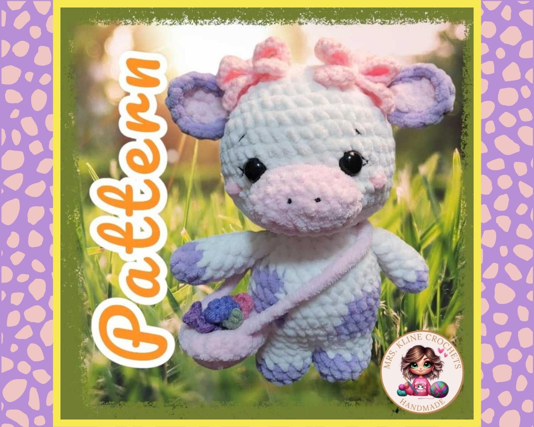 Crochet Cow Plushie Pattern: Little Moo with Flowers & Satchel (PDF Pattern)