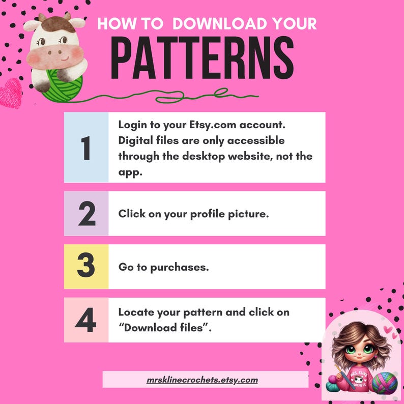 Directions on how to download a digital file on Etsy.
